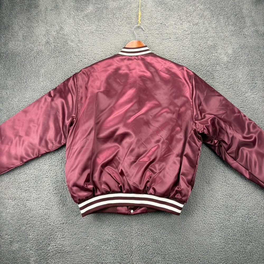 Vintage Swingster Aggies Bomber Jacket Mens Large Maroon‎ Satin Snap Front Coat - Picture 10 of 11